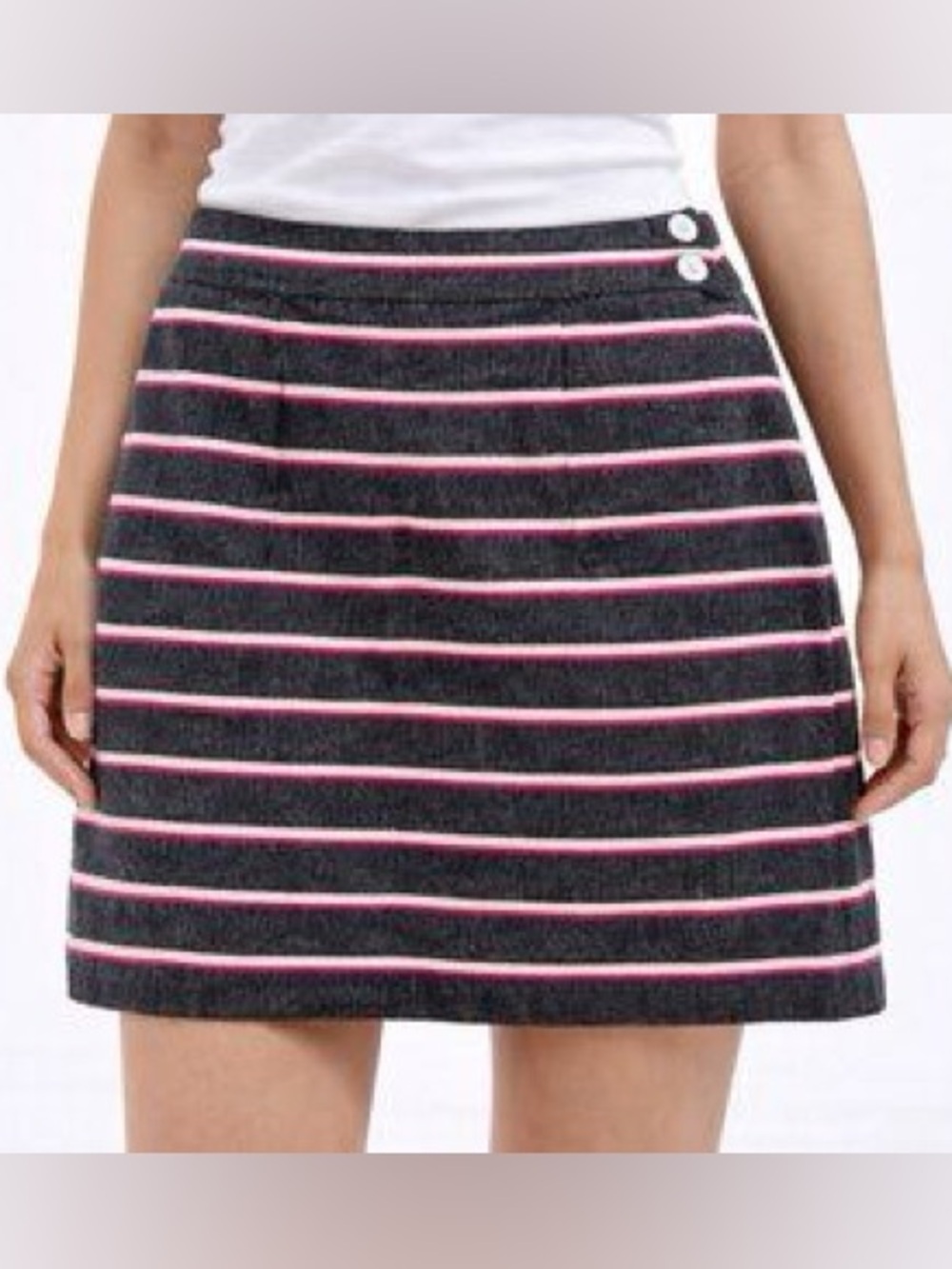 Lemlem Cotton Merino Wool Blend Striped Mini Skirt Charcoal Gray M